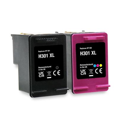 Picture of Red Bus Recycled HP 301XL Black & Colour Ink Cartridge Combo Pack